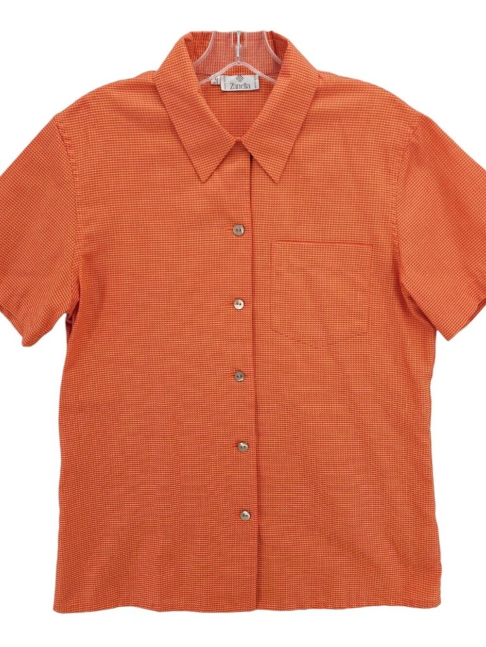 ZANELLA Women's Short Sleeve Shirt Orange Yellow Woven MADE IN ITALY Cotton US 8